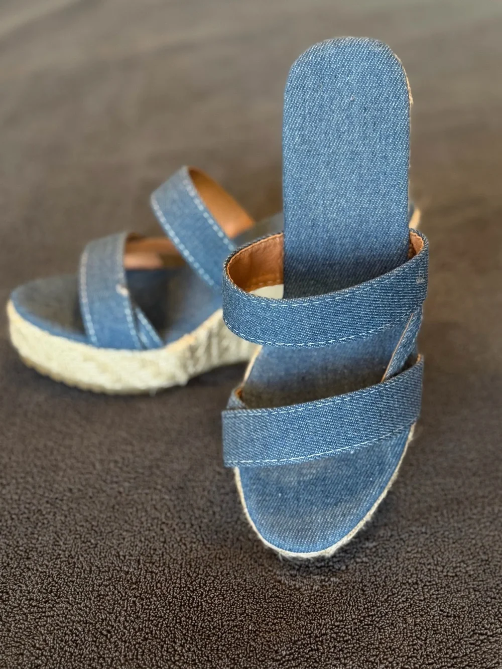 Denim Espadrille Wedge Sandals - Blue